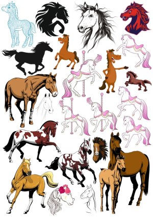 Collection of Diverse Horse Vector Illustrations and Icons Free Vector