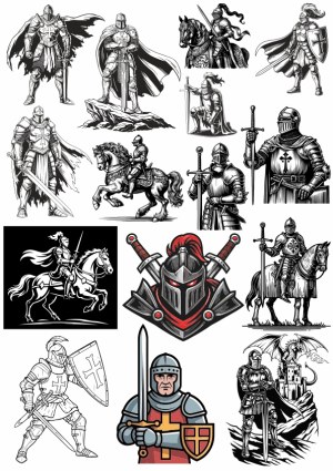 Medieval Knights and Horsemen Vector Collection Free Vector