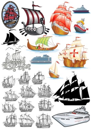 Collection of Various Sailing Ships and Boats Vector Illustrations Free Vector
