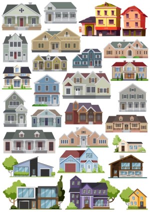 Collection of Diverse Vector Houses and Modern Buildings Free Vector