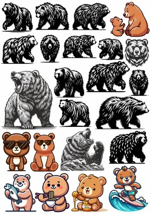 Collection of Bear Illustrations in Various Styles Free Vector