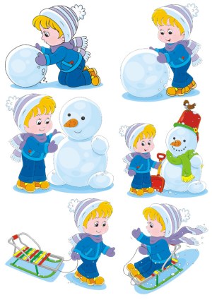 Child Building Snowman and Enjoying Winter Activities Free Vector