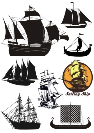 Collection of Vintage Sailing Ship Silhouettes and Illustrations Free Vector