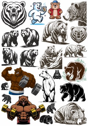 Collection of Bear Illustrations and Cartoon Bear Characters Free Vector