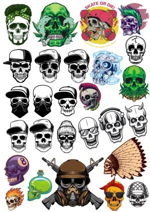 Collection of Diverse Stylized Skull Vector Illustrations Free Vector