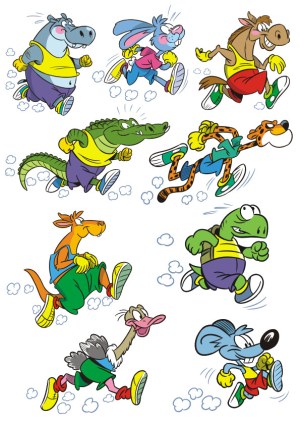 Set of Cartoon Animals Running in Sportswear Free Vector