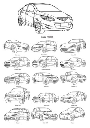 Detailed Line Art of Mazda Car Models Collection Free Vector