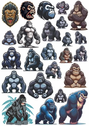 Collection of Cartoon and Stylized Gorilla and Ape Vector Illustrations Free Vector