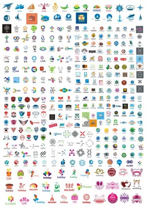 Large Set of Colorful Vector Icons and Logos for Travel, Technology, Office, Security, Holiday, and More Free Vector