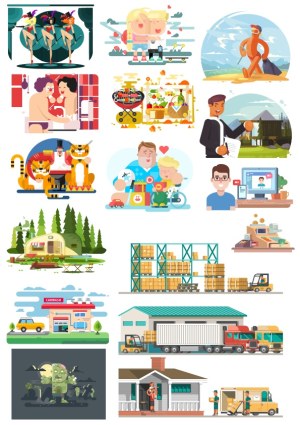 Various Flat Style Vector Illustrations Free Vector