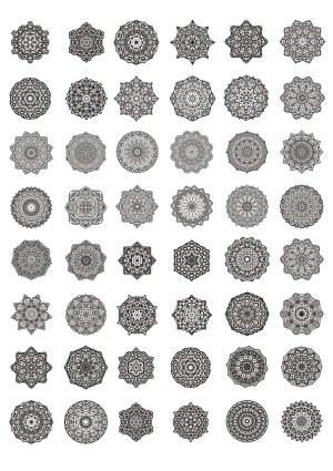 Set of 49 Intricate Black and White Mandala Designs Free Vector
