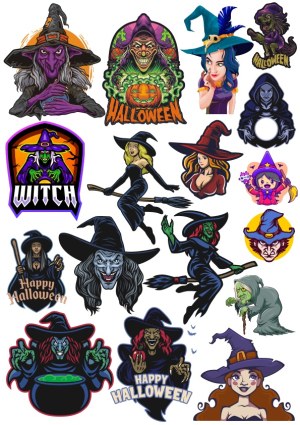 Collection of Colorful Halloween Witch Vector Illustrations Free Vector