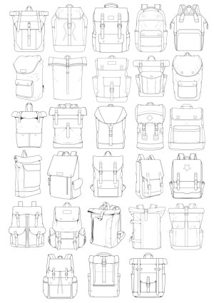 Collection of 30 Detailed Backpack Line Art Vectors Free Vector