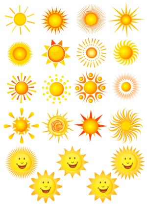 Collection of Various Sun Icons and Symbols Free Vector