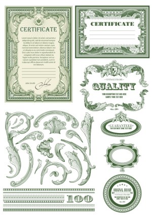 Vintage Certificate and Decorative Elements Vector Set Free Vector