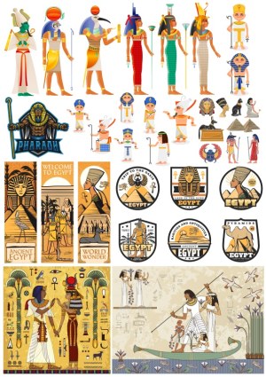 Ancient Egyptian Gods, Pharaohs, Symbols, and Tourism Vector Collection Free Vector