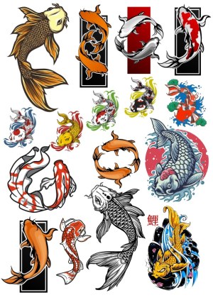 Set of Colorful Koi Fish Vector Illustrations Free Vector