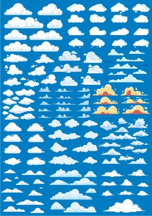 Cartoon Cloud Shapes Collection on Blue Background Free Vector