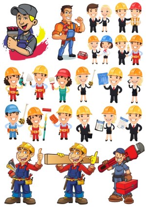 Construction and Handyman Cartoon Characters Vector Set Free Vector