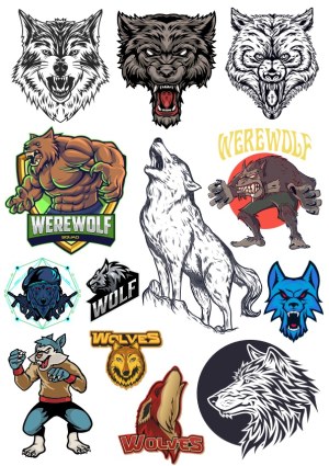 Collection of Werewolf and Wolf Vector Illustrations and Logos Free Vector