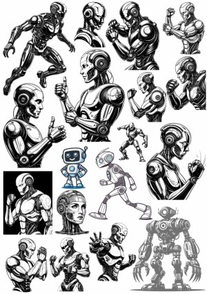 Variety of Futuristic Robot and Cyborg Vector Illustrations Free Vector