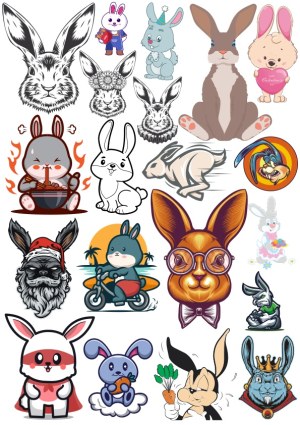 Collection of Diverse Cartoon and Artistic Rabbit Illustrations Free Vector