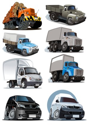 Collection of Illustrated Utility and Cargo Trucks Free Vector