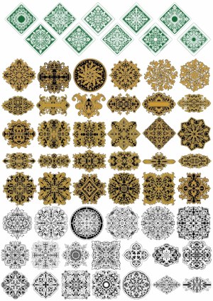 Ornate Decorative Vector Patterns in Green, Gold, and Black and White Free Vector