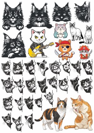 Collection of Cat Illustrations and Cartoon Characters Free Vector