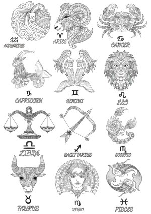 Intricate Zodiac Signs Vector Set with Astrology Symbols Free Vector