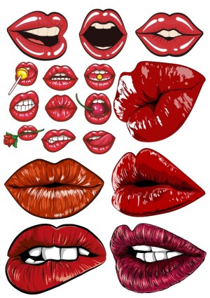 Collection of Glossy Red and Brown Vector Lips with Various Expressions Free Vector