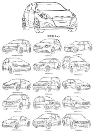 Hyundai Car Models Vector Line Art Set Free Vector