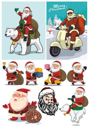 Santa Claus Christmas Vector Collection with Polar Bear and Scooter Free Vector