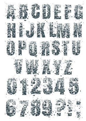 Grunge Style Stencil Alphabet and Numbers Set Free Vector