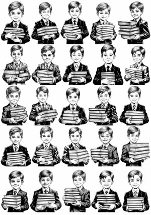 Vector Illustrations of Boys Holding Stacks of Books in School Uniform Free Vector
