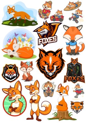 Collection of Cartoon Fox Characters and Fox Logos Free Vector