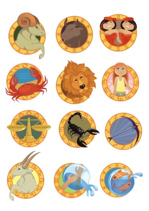 Set of 12 Colorful Zodiac Signs Vector Icons Free Vector