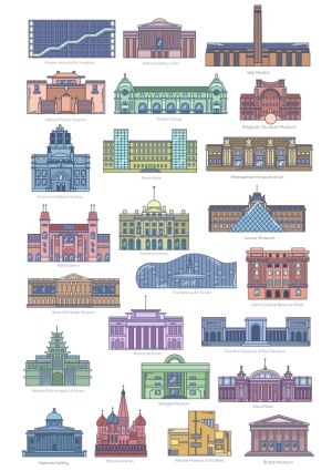 Vector Illustrations of Famous International Museums and Art Galleries Free Vector