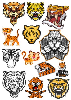 Collection of Tiger and Tiger Team Vector Illustrations and Logos Free Vector