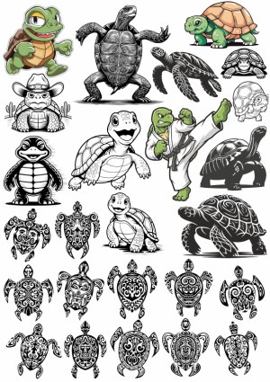 Collection of Turtle and Tortoise Vector Illustrations and Tribal Designs Free Vector