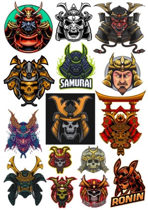 Collection of Samurai and Ronin Warrior Helmet Illustrations Free Vector