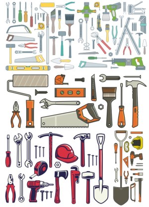 Comprehensive Set of Hand and Power Tools Vector Illustrations Free Vector