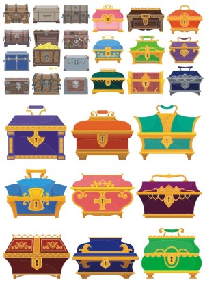 Collection of Decorative Vintage Treasure Chests and Wooden Boxes Free Vector