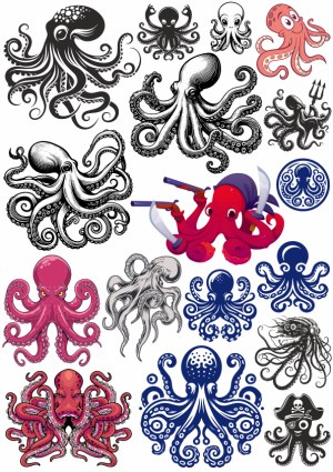 Collection of Octopus Illustrations and Designs Free Vector