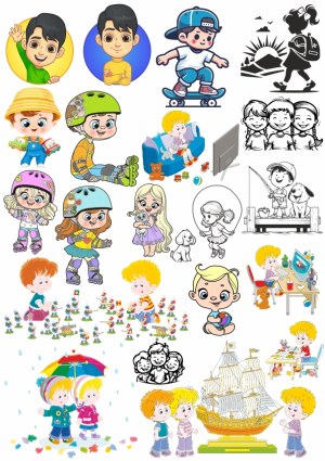 Collection of Cute Kids Activities and Playtime Vector Illustrations Free Vector