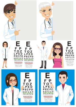 Eye Examination and Optometrist Vector Illustrations Free Vector