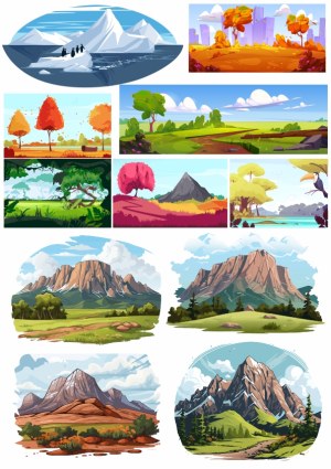 Collection of Colorful Vector Landscape Scenes Free Vector