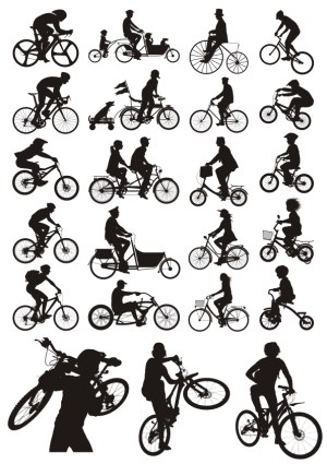 Silhouettes of People Riding Various Types of Bicycles Free Vector