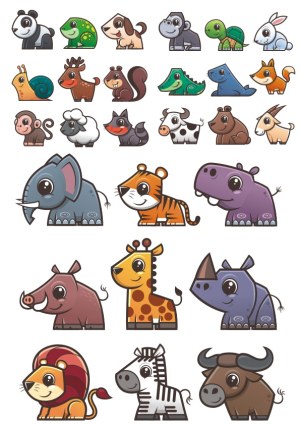 Cute Cartoon Animal Vector Icons Set Free Vector