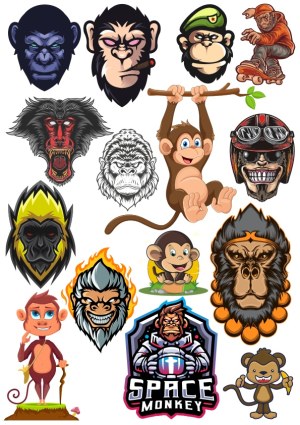 Collection of Cartoon and Mascot Monkey and Ape Vector Illustrations Free Vector
